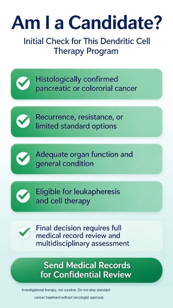 Review checklist: pancreatic or colorectal cancer, recurrence or resistance after standard therapy, confirm the session count, and do not stop standard treatment
